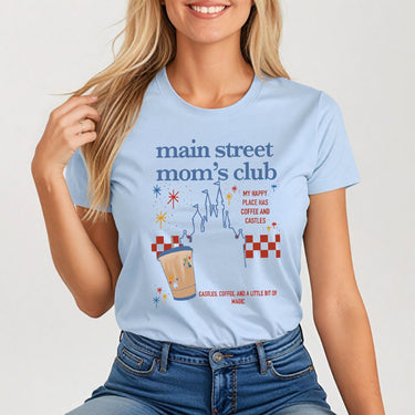 Ladies Fit Baby Blue Main Street Mom's Club Tee